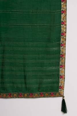 Dark Green Woven Silk Blend Women's Kurta, Pyjama & Dupatta Set 6