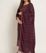 Dark Wine Woven Silk Blend Women's Kurta, Pyjama & Dupatta Set