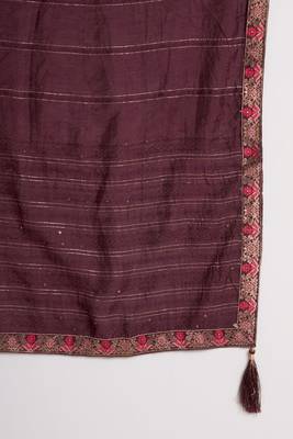 Dark Wine Woven Silk Blend Women's Kurta, Pyjama & Dupatta Set 6
