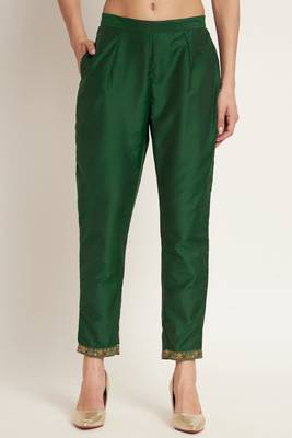 Dark Green Woven Silk Blend  Kurta pant  with Dupatta Set 5