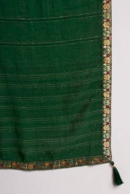 Dark Green Woven Silk Blend  Kurta pant  with Dupatta Set 6