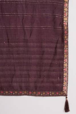 Dark Wine Woven Silk Blend Women's Kurta, Pyjama & Dupatta Set 6
