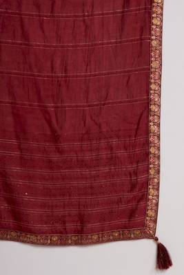 Dark Maroon Woven Silk Blend  Kurta pant  with Dupatta Set 6