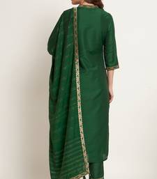 Dark Green Woven Silk Blend Women's Kurta, Pyjama & Dupatta Set