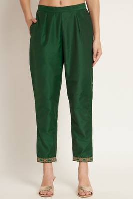 Dark Green Woven Silk Blend  Kurta pant  with Dupatta Set 5
