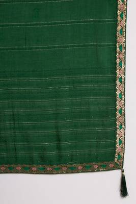 Dark Green Woven Silk Blend  Kurta pant  with Dupatta Set 6