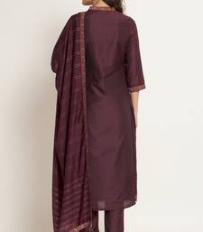 Dark Wine Woven Silk Blend Women's Kurta, Pyjama & Dupatta Set