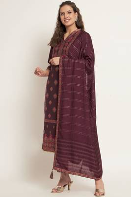 Dark Wine Woven Silk Blend  Kurta pant  with Dupatta Set 1