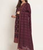 Dark Wine Woven Silk Blend  Kurta pant  with Dupatta Set