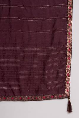 Dark Wine Woven Silk Blend  Kurta pant  with Dupatta Set 6