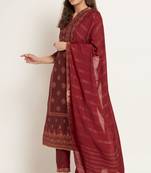 Dark Maroon Woven Silk Blend  Kurta pant  with Dupatta Set