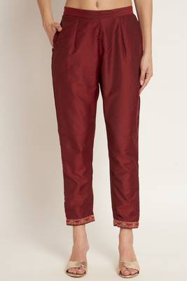 Dark Maroon Woven Silk Blend  Kurta pant  with Dupatta Set 5