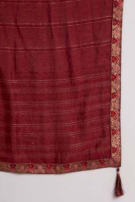 Dark Maroon Woven Silk Blend  Kurta pant  with Dupatta Set 6