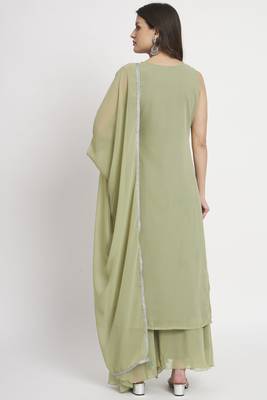 Green Embroidered Georgette  Kurta Palazzo and Dupatta Set 2