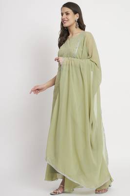 Green Embroidered Georgette  Kurta Palazzo and Dupatta Set 1