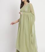Dusty Green Embroidered Georgette Women's Kurta,Palazzo and Dupatta Set
