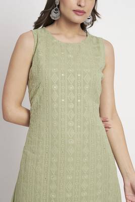 Green Embroidered Georgette  Kurta Palazzo and Dupatta Set 4