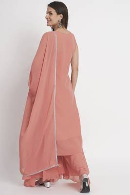 Orange Embroidered Georgette  Kurta Palazzo and Dupatta Set 2