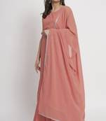 Dusty Orange Embroidered Georgette Women's Kurta,Palazzo and Dupatta Set