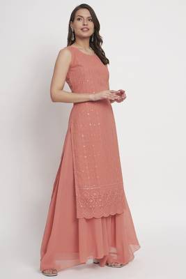 Orange Embroidered Georgette  Kurta Palazzo and Dupatta Set 3