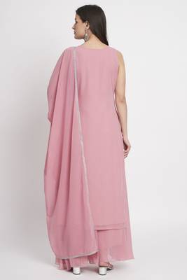 Pink Embroidered Georgette  Kurta Palazzo and Dupatta Set 2