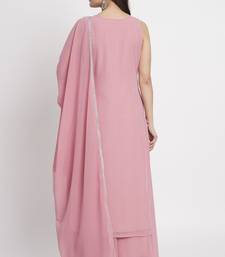 Dusty Pink Embroidered Georgette Women's Kurta,Palazzo and Dupatta Set