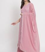 Dusty Pink Embroidered Georgette Women's Kurta,Palazzo and Dupatta Set