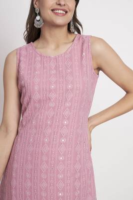 Pink Embroidered Georgette  Kurta Palazzo and Dupatta Set 4