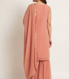 Peach Embroidered Georgette Women's Kurta and Sharara Set