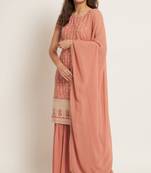Peach Embroidered Georgette Women's Kurta and Sharara Set