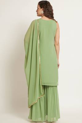 Pista Embroidered Georgette  Kurta pant and Sharara Set 2