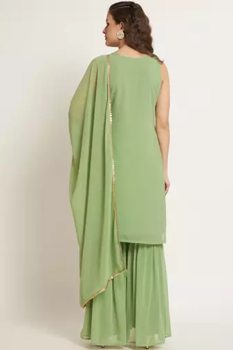 Pista Embroidered Georgette  Kurta pant and Sharara Set