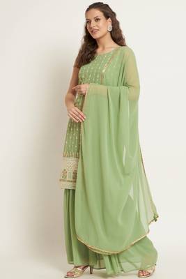 Pista Embroidered Georgette  Kurta pant and Sharara Set 1