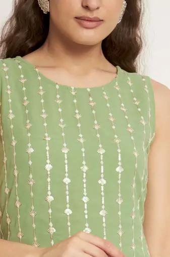 Pista Embroidered Georgette  Kurta pant and Sharara Set
