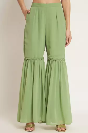 Pista Embroidered Georgette  Kurta pant and Sharara Set
