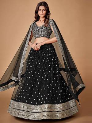 black sequence embroidered net lehenga set choli with dupatta 1