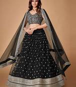 Dazzling Black Sequence Embroidered Net Lehenga Choli