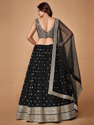 black sequence embroidered net lehenga set choli with dupatta 2