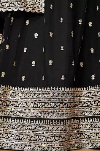 black sequence embroidered net lehenga set choli with dupatta
