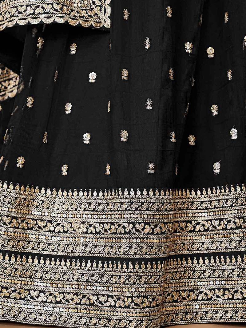 Dazzling Black Sequence Embroidered Net Lehenga Choli