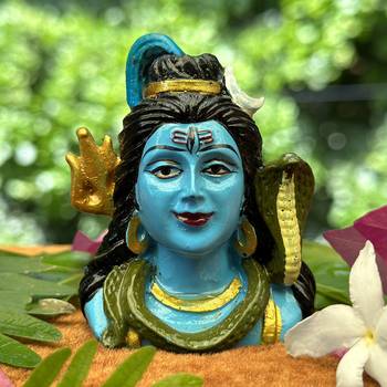 Chaque Decor Half Blue Handicraft Polyresin Hand Printed Shiv Ji Murti Lord Shiva Statue For Pooja Room - 2.5 Inches 1