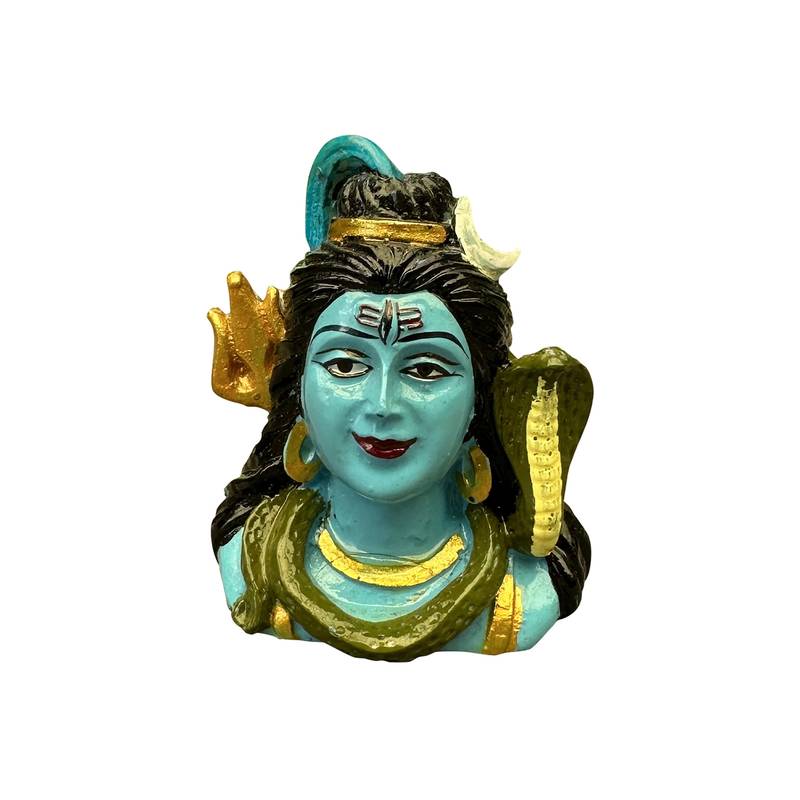 Chaque Decor Half Blue Handicraft Polyresin Hand Printed Shiv Ji Murti Lord Shiva Statue For Pooja Room - 2.5 Inches