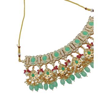 Gold plated traditional kundan pearl choker jewellery set for women 2