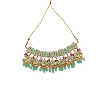 Gold plated traditional kundan pearl choker jewellery set for women 4