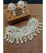 Gold-plated kundan-studded & pearl beaded jewellery set