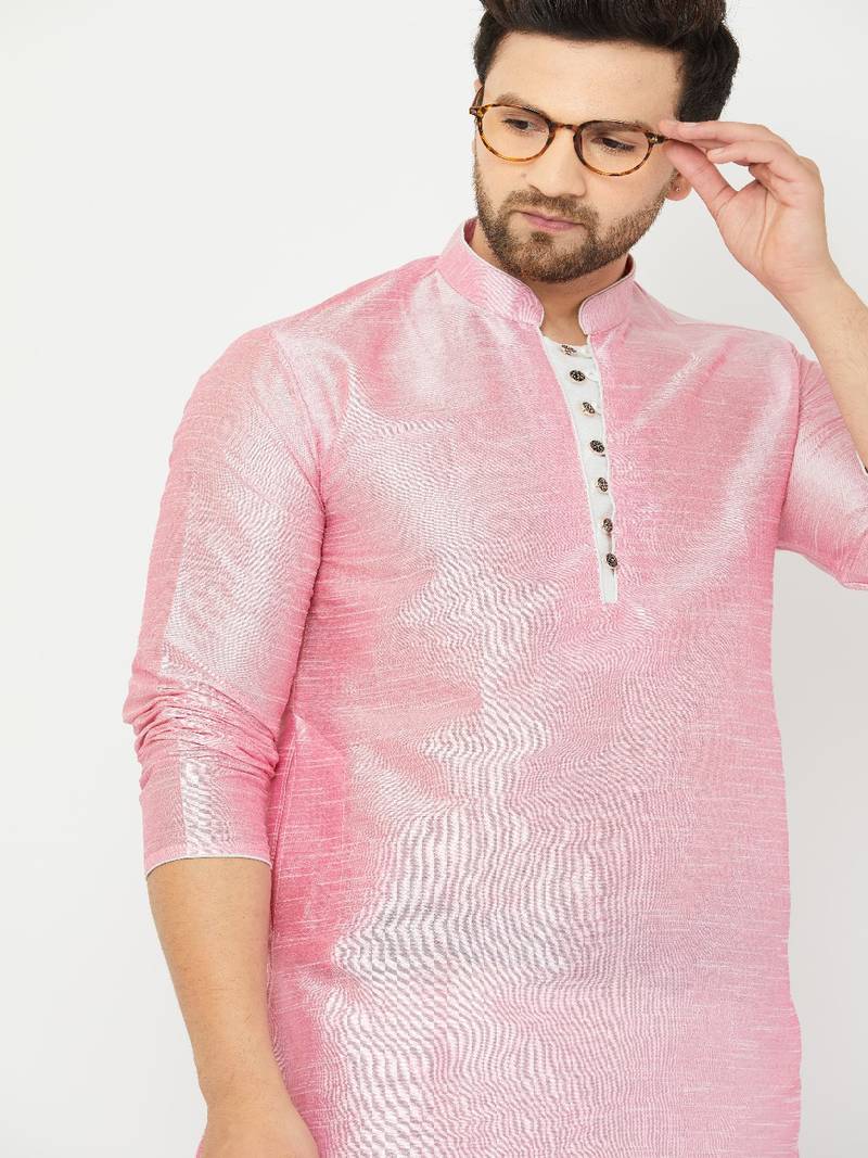 Set Kurta Dhoti Uomo In Seta Dupion Oro - Sojanya - 4