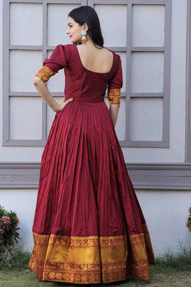 WOMEN'S SILK SOUTH INDIAN TRADITIONAL STITCHED READYMADE GOWN 