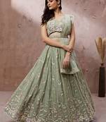 Lime Green Pure Georgette Sequins with heavy Zarkan embroidery Semi-Stitched Lehenga choli & Dupatta