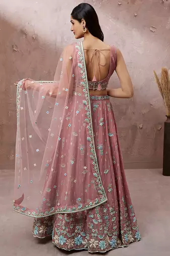 Coral Pure Georgette Sequins with heavy Zarkan embroidery Semi-Stitched Lehenga choli & Dupatta