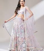 Mauve Georgette Threadwork Embroidered Lehenga